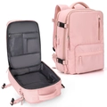 Pink travel backpack showing organized interior mesh pockets and large main compartment - Pink (Vertical Single Pull)