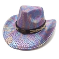 Cappello da cowboy laser iridescente con motivo a serpente e fibbia a testa di toro - M (56-58cm) / Viola