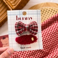 Detail of red plaid bow and plush oval hair clip with gold rhinestone for girls - Red Plaid Bow & Plush Set 2Pcs