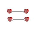 Pair of silver stainless steel nipple rings with red heart-shaped zircon stones - One Pair / Silver Red Zirconia