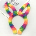 Macro detail of plush rainbow bunny ear headband with soft colorful faux fur texture - Rabbit Ear / Long / Colorful