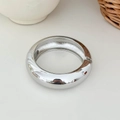 Chunky silver cuff bracelet with minimalist polished finish and open hinge design - Polished Curved Hinged Wide Bangle (SL280) / Silver