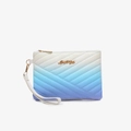 Blue and white gradient small striped purse with V-quilt texture and wrist strap - Blue