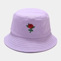Light purple cotton bucket hat with rose embroidery for women sun protection - M (56-58cm) / Rose Purple