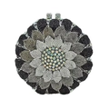 Sparkling black and silver sunflower evening clutch bag with crystal rhinestone petals - Black Gray Silver