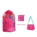 Pink mesh beach toy bag set with shell pouch and shoulder strap for kids gifts - Adult and Child 2-Piece Set Rose Red