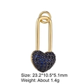 Golden safety pin heart pendant with micro-pave blue zircon stones for jewelry DIY - Blue Pin X1005