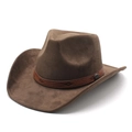 Classic brown faux suede fedora hat featuring an ethnic patterned band and metal stud - M (56-59cm) / Brown