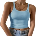 Γαλάζιο ριμπ κοντό μπλουζάκι tank top για γυναίκες σε καλοκαιρινή στενή γραμμή - XS / Ανοιχτό μπλε