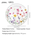 Detalle de platos de papel desechables de 9 pulgadas con coloridos motivos de flores silvestres - 10 Platos de 9 Pulgadas