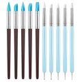 10-piece professional clay sculpting and dotting tool set with silicone tips and metal ends - 10-piece Set Type B (8mm Blue Silicone Pen + Sky Blue Rhinestone Silicone Pen)