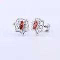 316L titanium steel spider ear studs with red heart gems and silver finish - 0.8mm Gauge x 6mm Length / Silver Spider Red Stone (Style 9)