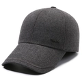 Berretto da baseball in lana grigio scuro da uomo con paraorecchie e logo in metallo - Regolabile / Grigio