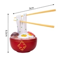 寿-themed miniature noodle bowl topper with eggs and gold Longevity character 9cm - Resin Longevity Noodle Bowl