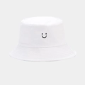 Weißer Wende-Anglerhut mit Smiley-Stickerei für Outdoor-Sonnenschutz und Reisen - M(56-58cm) / Weiß (Wende-Kuhmuster)