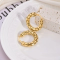 Goldene Edelstahl-Ohrringe mit Schuppentextur auf weißem Keramikteller präsentiert - Fischschuppen-Stil (JXRH-1) / Gold