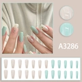Mint green and pink gradient press-on nails with silver star designs 24pcs set - Mint Green Milk White Gradient Star Style (A3286)