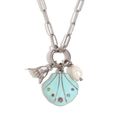 Collana in acciaio argento con ciondoli a conchiglia, perla e gesto lucido - Argento-Blu