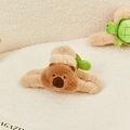 Cute brown plush Capybara hair claw clip with a green turtle and bear face design - Plush Claw Clip / Khaki