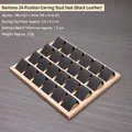 Bamboo jewelry tray with 24 slots and black leather lining for earring card display - 24 Slots - Black PU