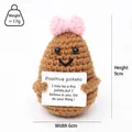 Positive potato crochet doll with pink bow holding motivational card 9cm height - Dark Brown Potato Bow