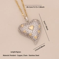 Collier pendentif cœur bicolore or et argent avec pavé de cristaux et chaîne acier - 5# Petit Double Cœur (N1508)