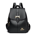 Sac à dos classique en cuir noir pour femme avec logo kangourou doré et texture grainée - Noir