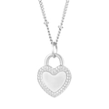 Silver-toned heart-shaped padlock pendant necklace with intricate wavy edge texture - Textured Heart Lock Style (KN235276-Z) / Silver