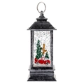 Vintage black Christmas lantern with red truck and snow globe effect for holiday decor - Silver Brushed Car and Tree