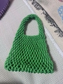 Handmade lime green woven cotton rope tote bag with minimalist hollow mesh pattern - With Inner Bag / Green