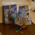 DIY folding fan book lamp featuring Van Gogh Starry Night design with tassel - The Starry Night