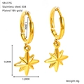 Vintage 18K vergulde roestvrijstalen oorringen met achthoekige ster hangers voor dames - Stereo Achtpuntige Ster Stijl (SE637G)