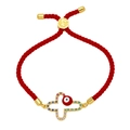 Rotes geflochtenes Armband mit goldenem Kreuz, bunten Zirkonia und rotem bösem Blick - Rot