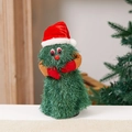 Elektrischer kletternder Weihnachtsmann im grünen Pelzkostüm mit roter Mütze und Handschuhen - Mittlerer Rotierender Baum