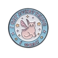 Round enamel pin featuring a white cat with pink wings and blue border detail - xz8955/White Cat with Wings