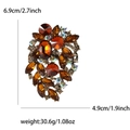 Vintage leaf-shaped amber rhinestone brooch with alloy base and precise dimensions - Brown