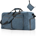 Blue folding travel duffel bag with cation fabric texture and a matching storage pouch - 65L / Ant Blue