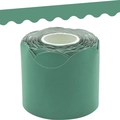 Macro view of sage green scalloped bulletin board border sticker with a wavy edge design - Dark Green