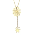 Golden Y-shaped necklace featuring a hollow spider web and dangling spider pendant - Spider Web and Spider