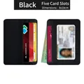 Black PU leather card holder with 5 slots and clear ID window, size 8x10cm - Black