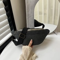 Women's black denim fanny pack with vintage bronze zipper and adjustable woven strap - Waist Bag Only / Black