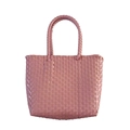 Rosa gewebte Strohtasche mit Tragegriffen und strukturierter Schachbrett-Musterung - Mini / Rosa