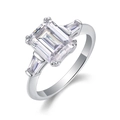 Classic S925 silver ring with emerald-cut moissanite and side stones on white background - R15291-7*9mm / US Size 7 / Circumference 54.3mm