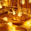 Solar powered star fairy lights with warm white LED bubble bulbs on gold geometric stand - Battery Light Style (1.5m 10LED) / Clear Crystal Ball (Warm White)