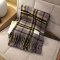 Grey and yellow plaid houndstooth cashmere scarf with tassels on a cozy chair - Purple Black Color Field Plaid (Thickened) / 62x200cm