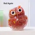 Red agate crystal owl figurine with gold leaf resin for desktop home decor ornament - Red Agate