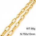 Golden stainless steel Cuban link necklace, 750x10mm chain with minimalist bold design - Necklace 75cm / Gold