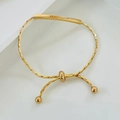 Adjustable gold geometric bracelet with Good Luck engraving and sliding clasp closure - Gold Good Luck Bar