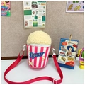Cute cartoon popcorn plush crossbody bag with red and white stripes and adjustable strap - Red
