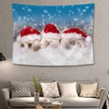 Christmas tapestry featuring three kittens with Santa hats in a cozy blue snowy scene - Three Cats in Hats (5)